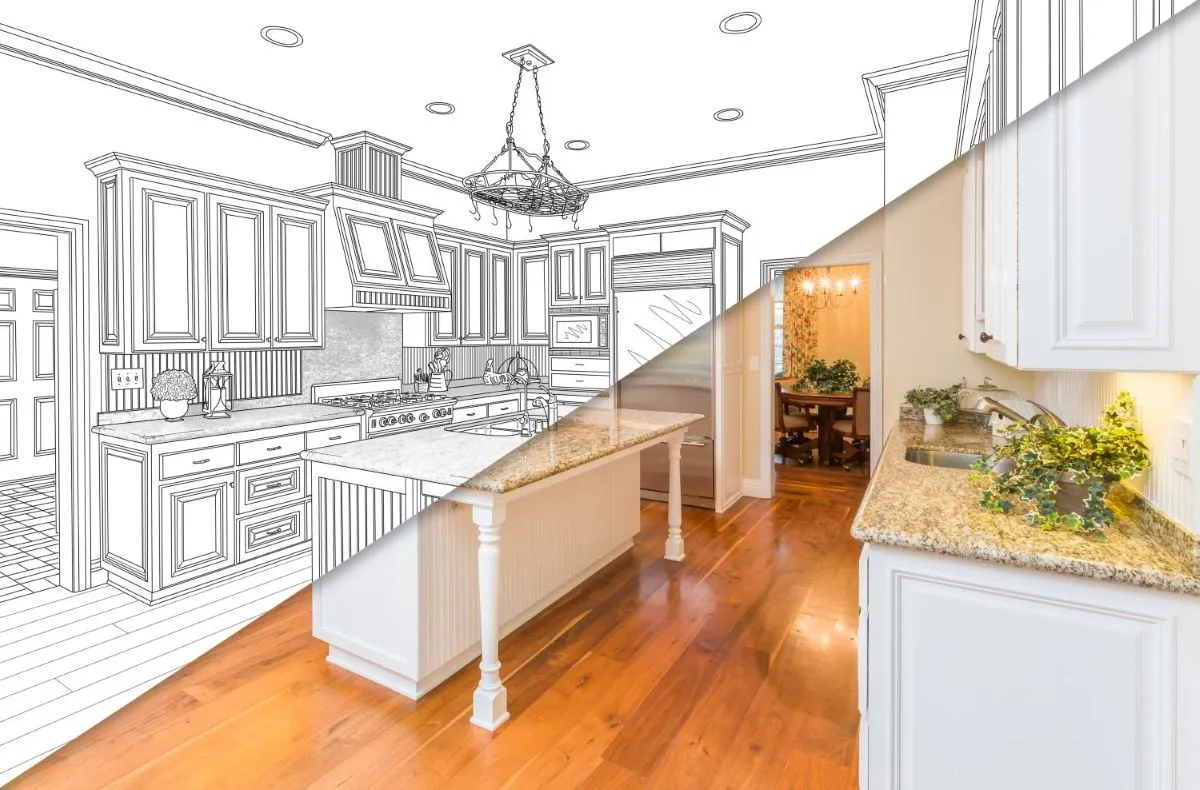 Kitchen layout redesign with added island and updated cabinetry